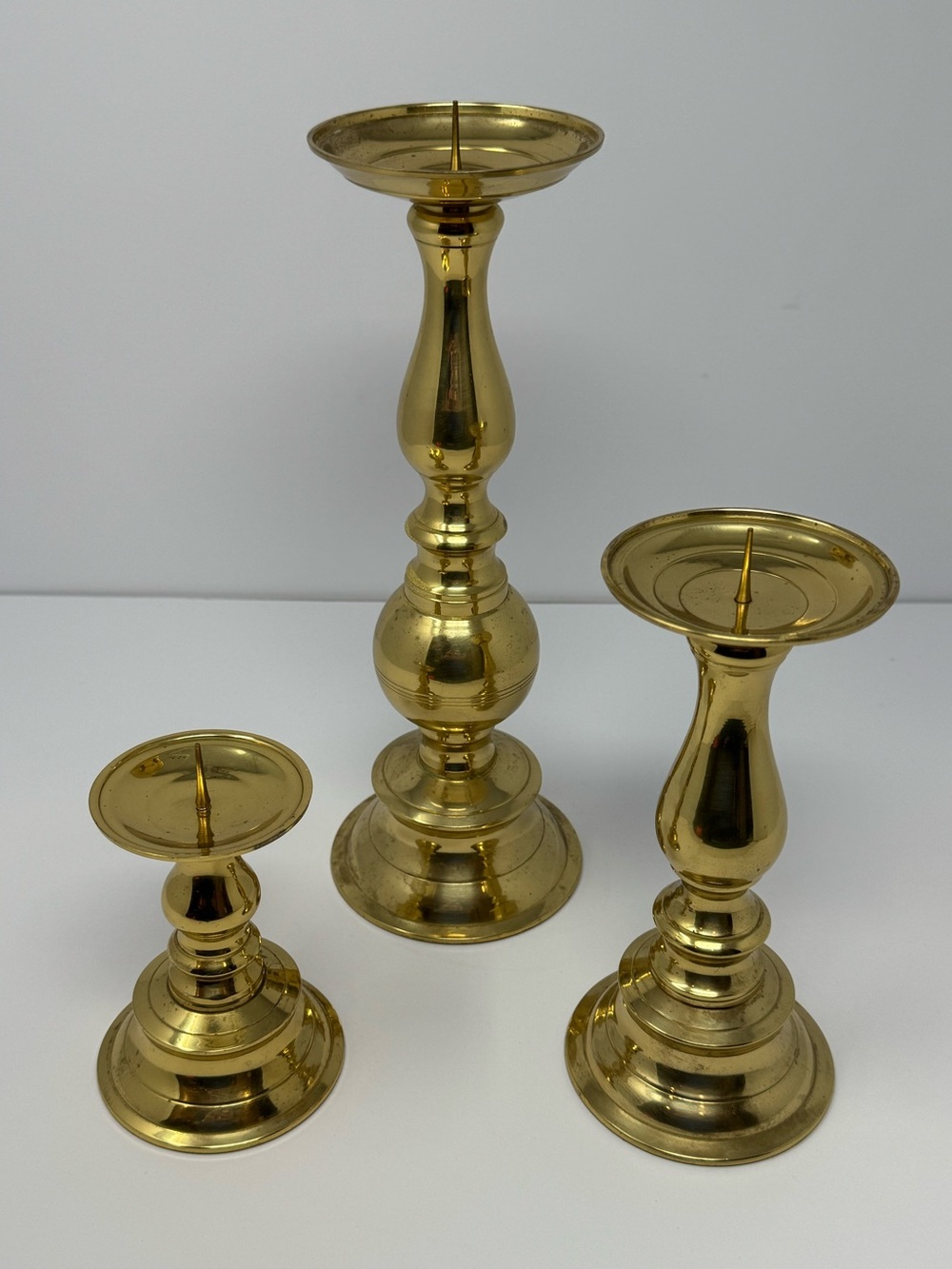 Set of 3 Vintage Brass Pillar Candle Holders Made In India